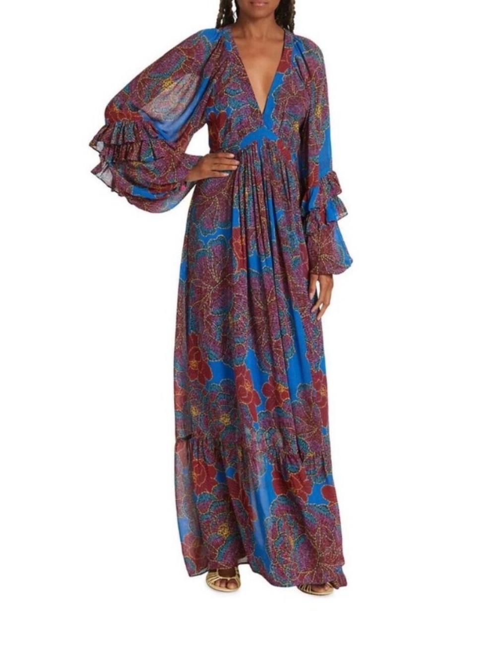 FARM Rio Blue Maxi Dress with Red Floral Print - Picture 2 of 6